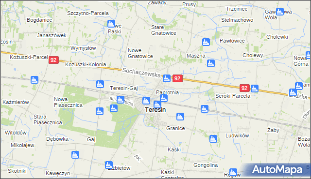 mapa Paprotnia gmina Teresin, Paprotnia gmina Teresin na mapie Targeo