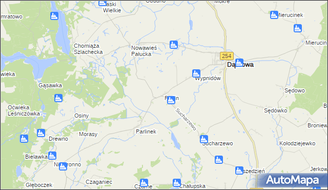mapa Parlin gmina Dąbrowa, Parlin gmina Dąbrowa na mapie Targeo