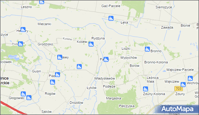 mapa Parski gmina Świnice Warckie, Parski gmina Świnice Warckie na mapie Targeo