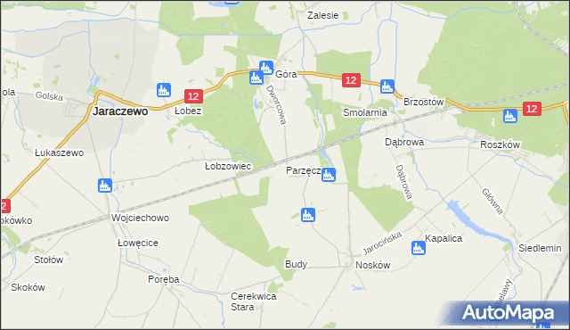 mapa Parzęczew gmina Jaraczewo, Parzęczew gmina Jaraczewo na mapie Targeo