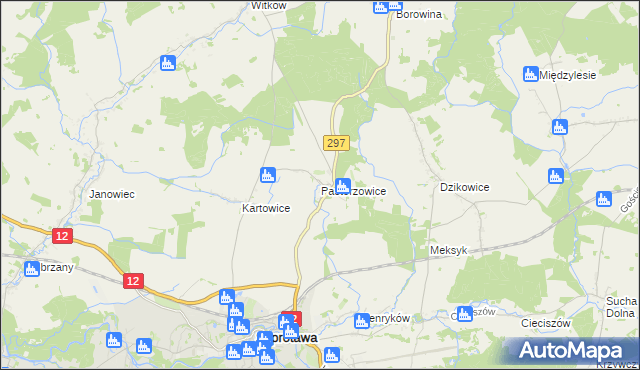 mapa Pasterzowice, Pasterzowice na mapie Targeo