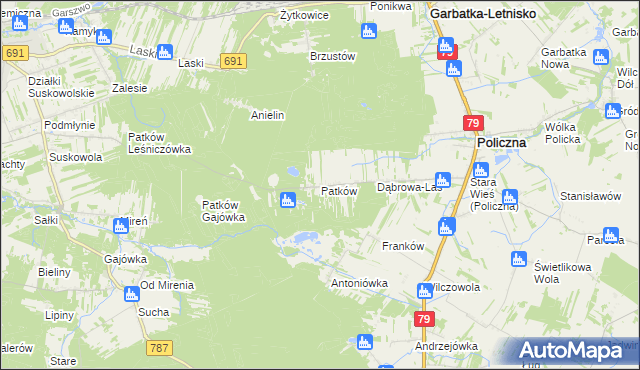 mapa Patków gmina Policzna, Patków gmina Policzna na mapie Targeo