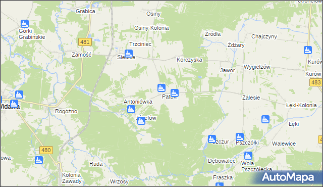 mapa Patoki gmina Widawa, Patoki gmina Widawa na mapie Targeo