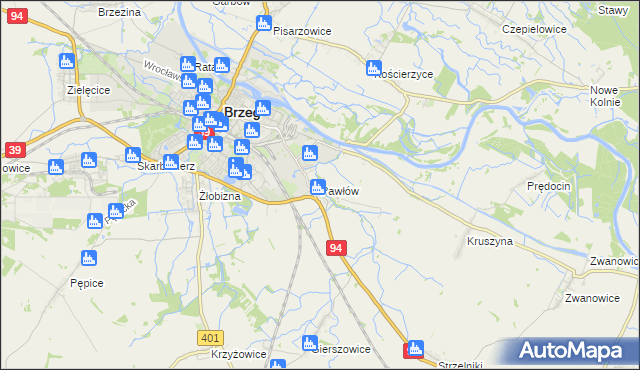 mapa Pawłów gmina Skarbimierz, Pawłów gmina Skarbimierz na mapie Targeo