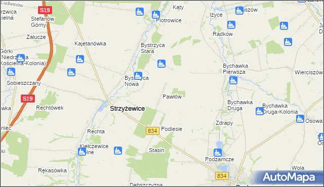 mapa Pawłów gmina Strzyżewice, Pawłów gmina Strzyżewice na mapie Targeo