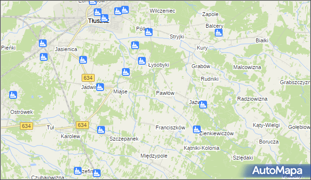 mapa Pawłów gmina Tłuszcz, Pawłów gmina Tłuszcz na mapie Targeo
