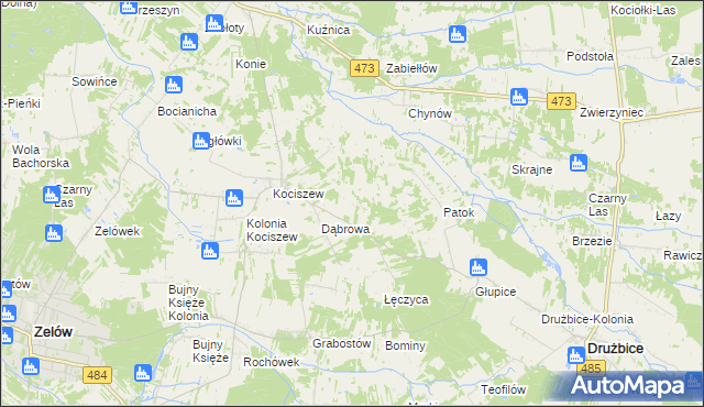 mapa Pawłowa gmina Zelów, Pawłowa gmina Zelów na mapie Targeo