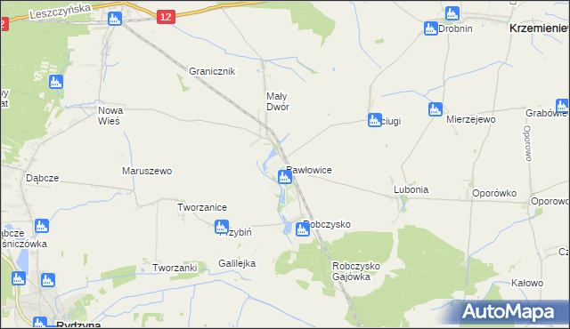 mapa Pawłowice gmina Krzemieniewo, Pawłowice gmina Krzemieniewo na mapie Targeo