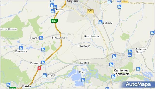 mapa Pawłowice gmina Ząbkowice Śląskie, Pawłowice gmina Ząbkowice Śląskie na mapie Targeo