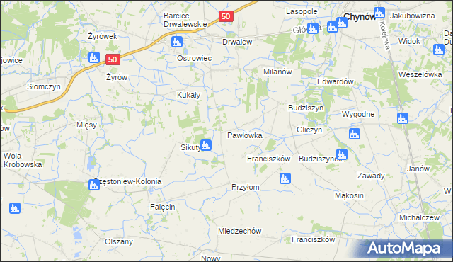 mapa Pawłówka gmina Chynów, Pawłówka gmina Chynów na mapie Targeo