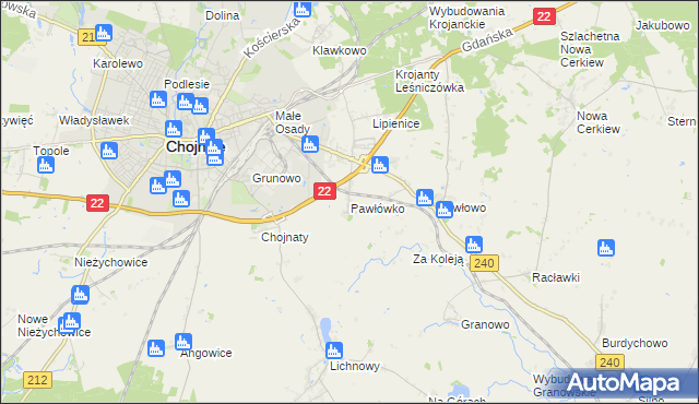 mapa Pawłówko gmina Chojnice, Pawłówko gmina Chojnice na mapie Targeo