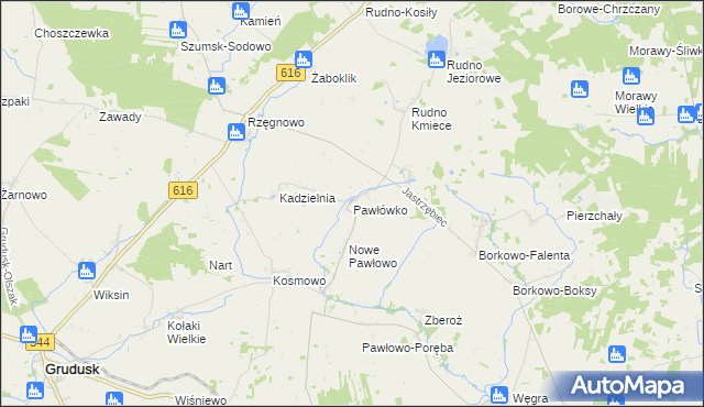 mapa Pawłówko gmina Czernice Borowe, Pawłówko gmina Czernice Borowe na mapie Targeo