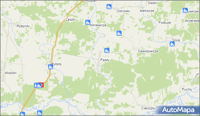 mapa Pawły gmina Zabłudów, Pawły gmina Zabłudów na mapie Targeo