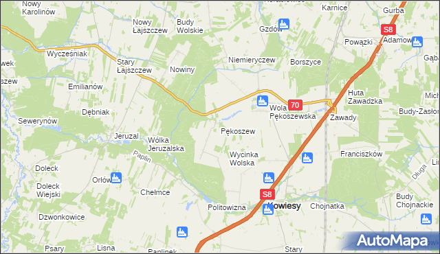mapa Pękoszew, Pękoszew na mapie Targeo