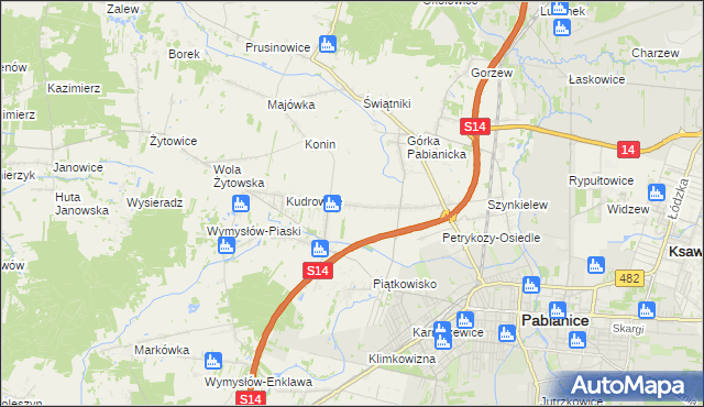mapa Petrykozy gmina Pabianice, Petrykozy gmina Pabianice na mapie Targeo