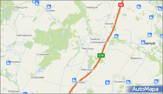 mapa Petrykozy gmina Rymań, Petrykozy gmina Rymań na mapie Targeo