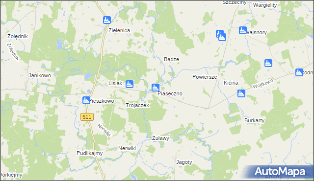 mapa Piaseczno gmina Górowo Iławeckie, Piaseczno gmina Górowo Iławeckie na mapie Targeo