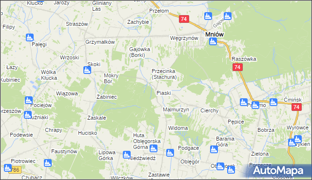 mapa Piaski gmina Mniów, Piaski gmina Mniów na mapie Targeo