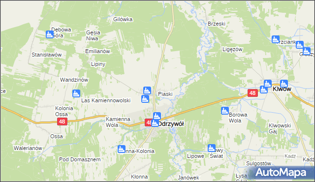 mapa Piaski gmina Odrzywół, Piaski gmina Odrzywół na mapie Targeo