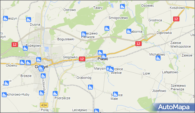mapa Piaski powiat gostyński, Piaski powiat gostyński na mapie Targeo