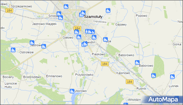 mapa Piaskowo gmina Szamotuły, Piaskowo gmina Szamotuły na mapie Targeo