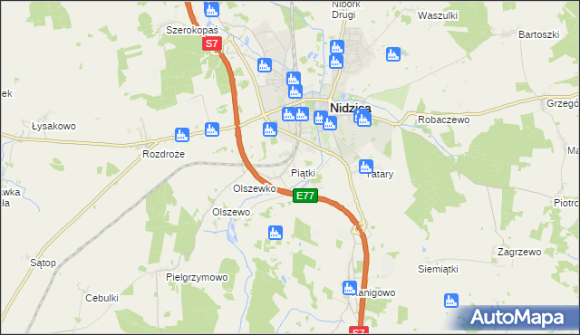 mapa Piątki gmina Nidzica, Piątki gmina Nidzica na mapie Targeo
