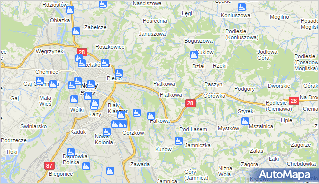 mapa Piątkowa gmina Chełmiec, Piątkowa gmina Chełmiec na mapie Targeo
