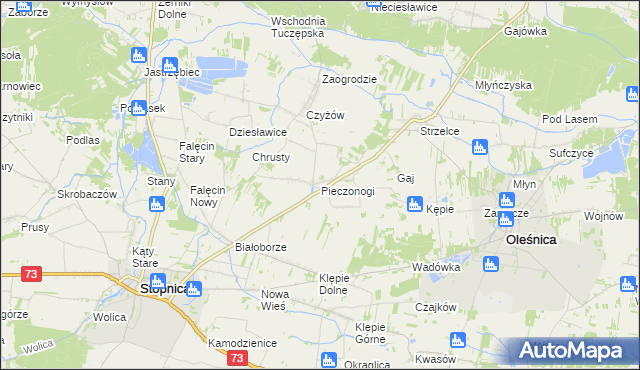 mapa Pieczonogi gmina Oleśnica, Pieczonogi gmina Oleśnica na mapie Targeo