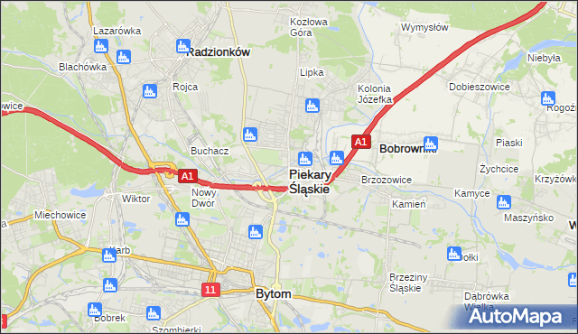 mapa Piekary Śląskie, Piekary Śląskie na mapie Targeo