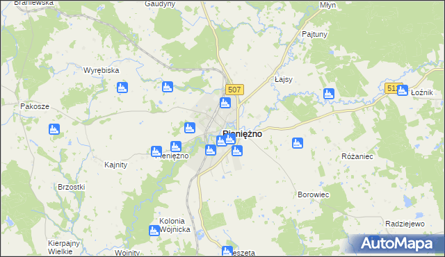 mapa Pieniężno powiat braniewski, Pieniężno powiat braniewski na mapie Targeo