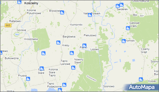 mapa Pieńki gmina Bargłów Kościelny, Pieńki gmina Bargłów Kościelny na mapie Targeo