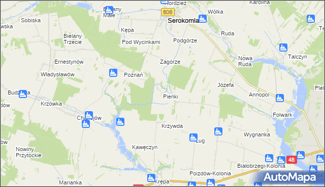 mapa Pieńki gmina Serokomla, Pieńki gmina Serokomla na mapie Targeo