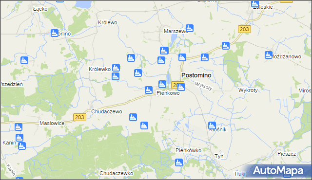 mapa Pieńkowo gmina Postomino, Pieńkowo gmina Postomino na mapie Targeo