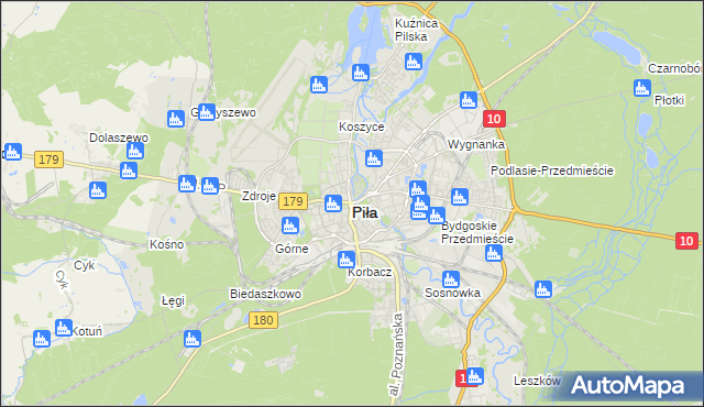 mapa Piły, Piła na mapie Targeo