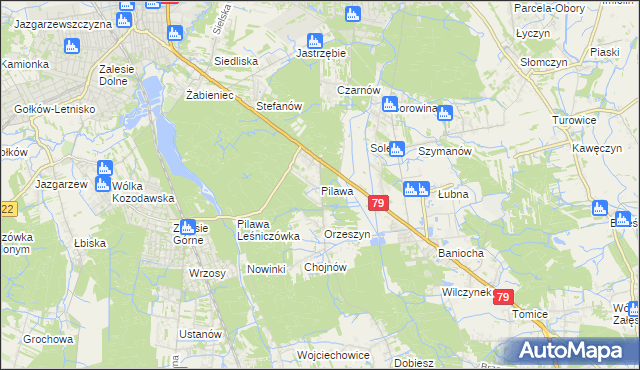 mapa Pilawa gmina Piaseczno, Pilawa gmina Piaseczno na mapie Targeo