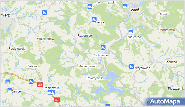 mapa Pilchowice gmina Wleń, Pilchowice gmina Wleń na mapie Targeo