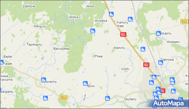 mapa Pilwa gmina Bartoszyce, Pilwa gmina Bartoszyce na mapie Targeo