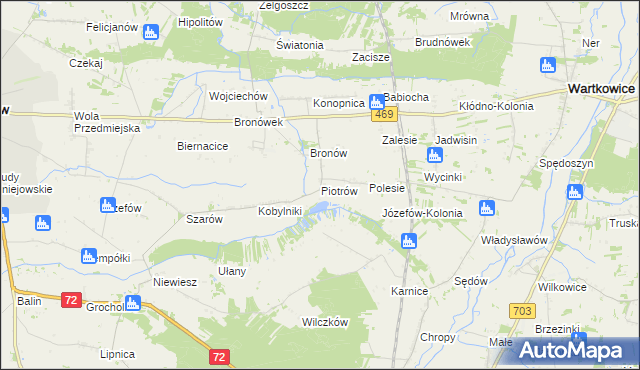 mapa Piotrów gmina Poddębice, Piotrów gmina Poddębice na mapie Targeo