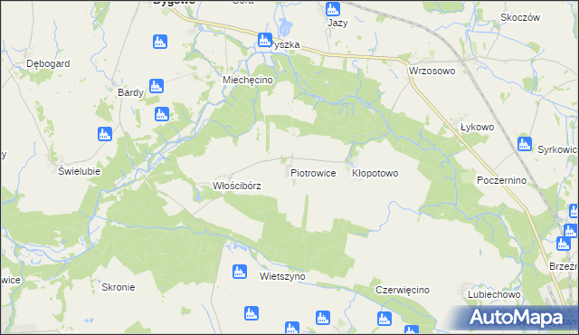 mapa Piotrowice gmina Dygowo, Piotrowice gmina Dygowo na mapie Targeo