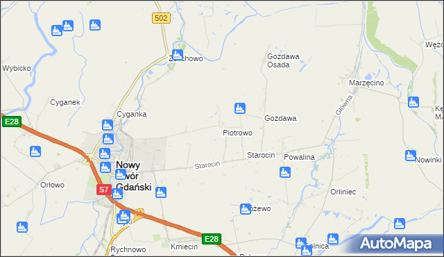 mapa Piotrowo gmina Nowy Dwór Gdański, Piotrowo gmina Nowy Dwór Gdański na mapie Targeo