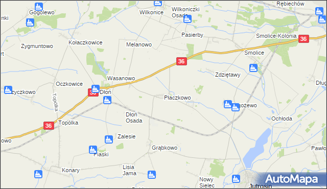 mapa Płaczkowo gmina Jutrosin, Płaczkowo gmina Jutrosin na mapie Targeo