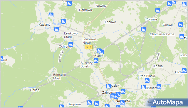 mapa Planta gmina Narewka, Planta gmina Narewka na mapie Targeo