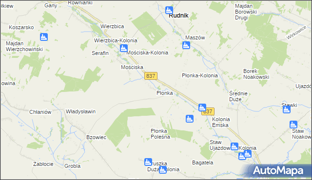 mapa Płonka gmina Rudnik, Płonka gmina Rudnik na mapie Targeo