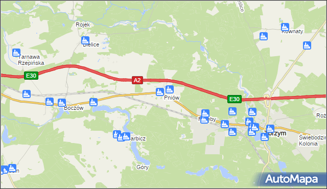 mapa Pniów gmina Torzym, Pniów gmina Torzym na mapie Targeo