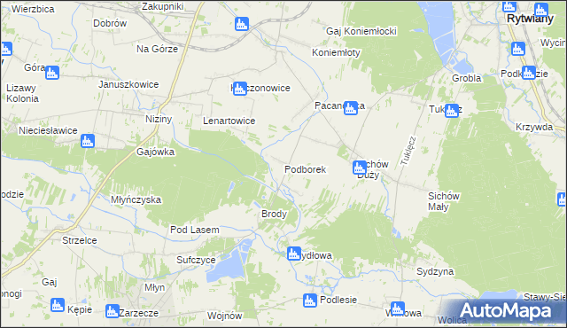 mapa Podborek gmina Rytwiany, Podborek gmina Rytwiany na mapie Targeo