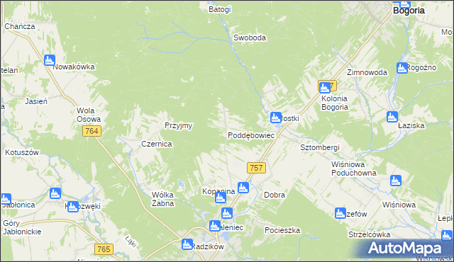 mapa Poddębowiec, Poddębowiec na mapie Targeo