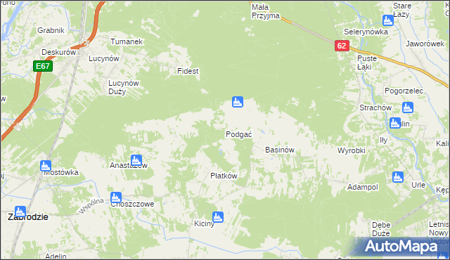 mapa Podgać gmina Zabrodzie, Podgać gmina Zabrodzie na mapie Targeo