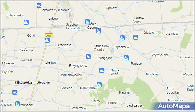 mapa Podgajew gmina Kłodawa, Podgajew gmina Kłodawa na mapie Targeo