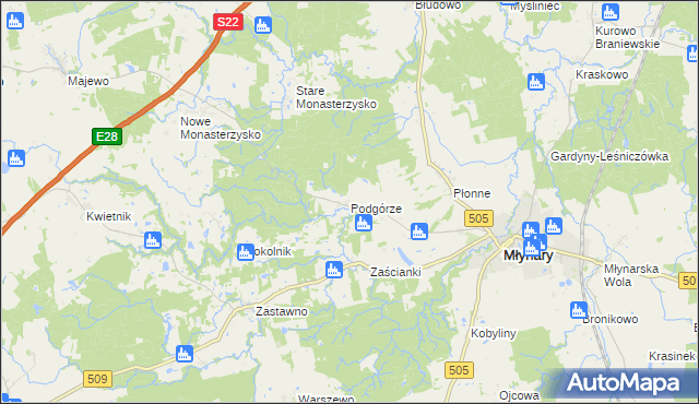 mapa Podgórze gmina Młynary, Podgórze gmina Młynary na mapie Targeo