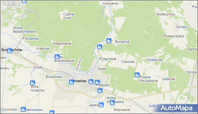 mapa Podgrodzie gmina Ćmielów, Podgrodzie gmina Ćmielów na mapie Targeo